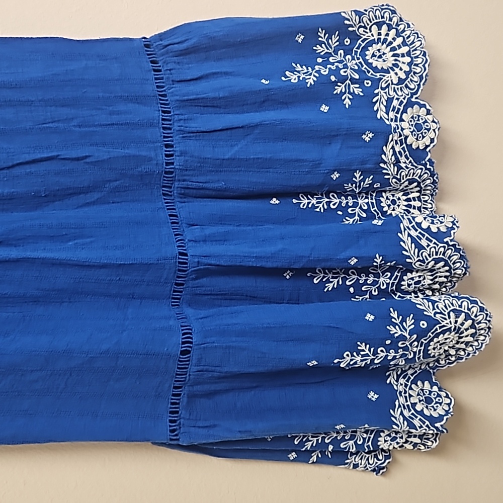 Anthropologie Meadow Rue sleeveles blue dress embroidered scallop hem women's 0 - Picture 9 of 15